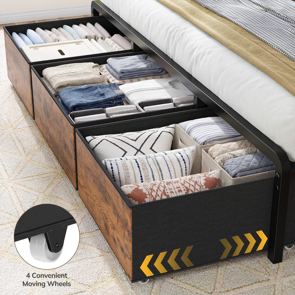 King Size Bed Frame with 9 Drawers and Charging Station O3737
