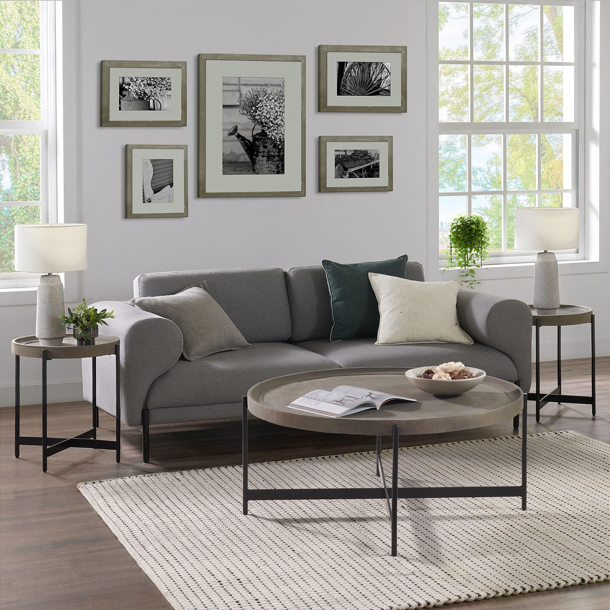 42-Inch Round Concrete-Coated Wood Coffee Table with Tray Top Q664254