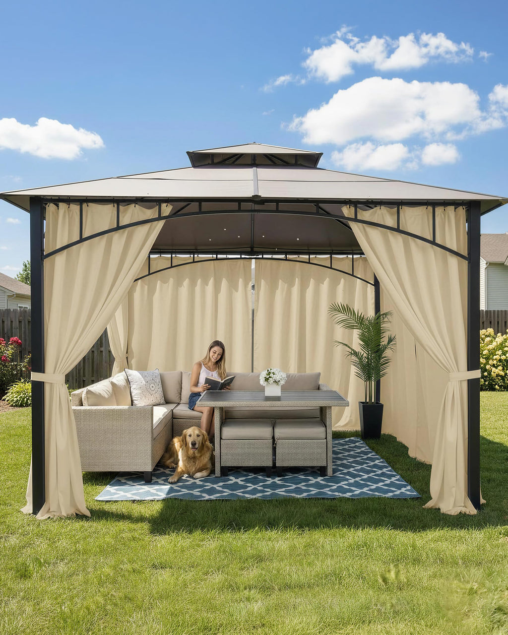 Waterproof Rod Pocket Outdoor Curtains 6 Pcs 54x84 Inch Cream N3723
