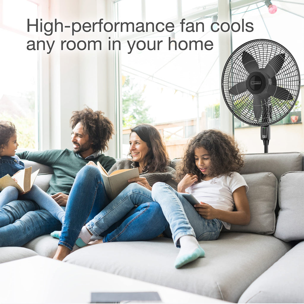 Oscillating Pedestal Fan, Adjustable Height, Remote Control, 4 Speeds, 18", Black M43395