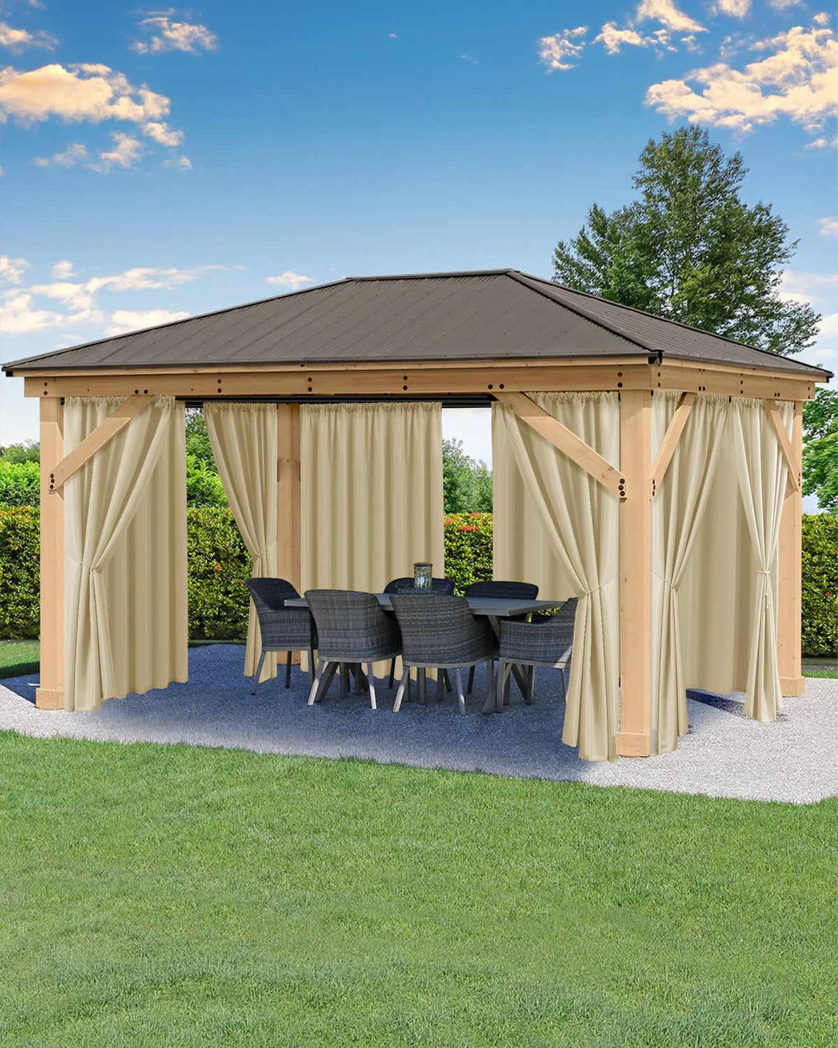 Waterproof Rod Pocket Outdoor Curtains 6 Pcs 54x84 Inch Cream N3723