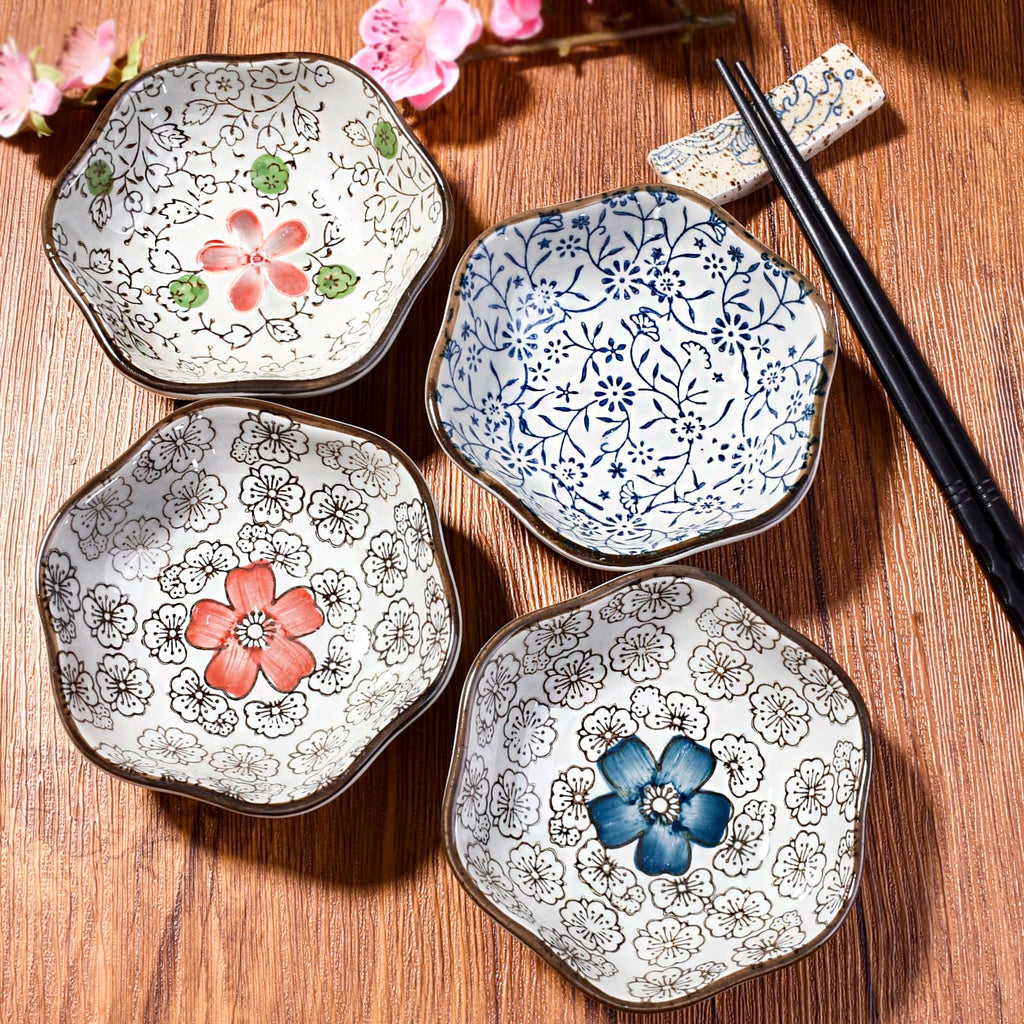 Hand-Painted Floral Ceramic Pinch Bowl Set, 12-Piece Mini Condiment Dishes E25951