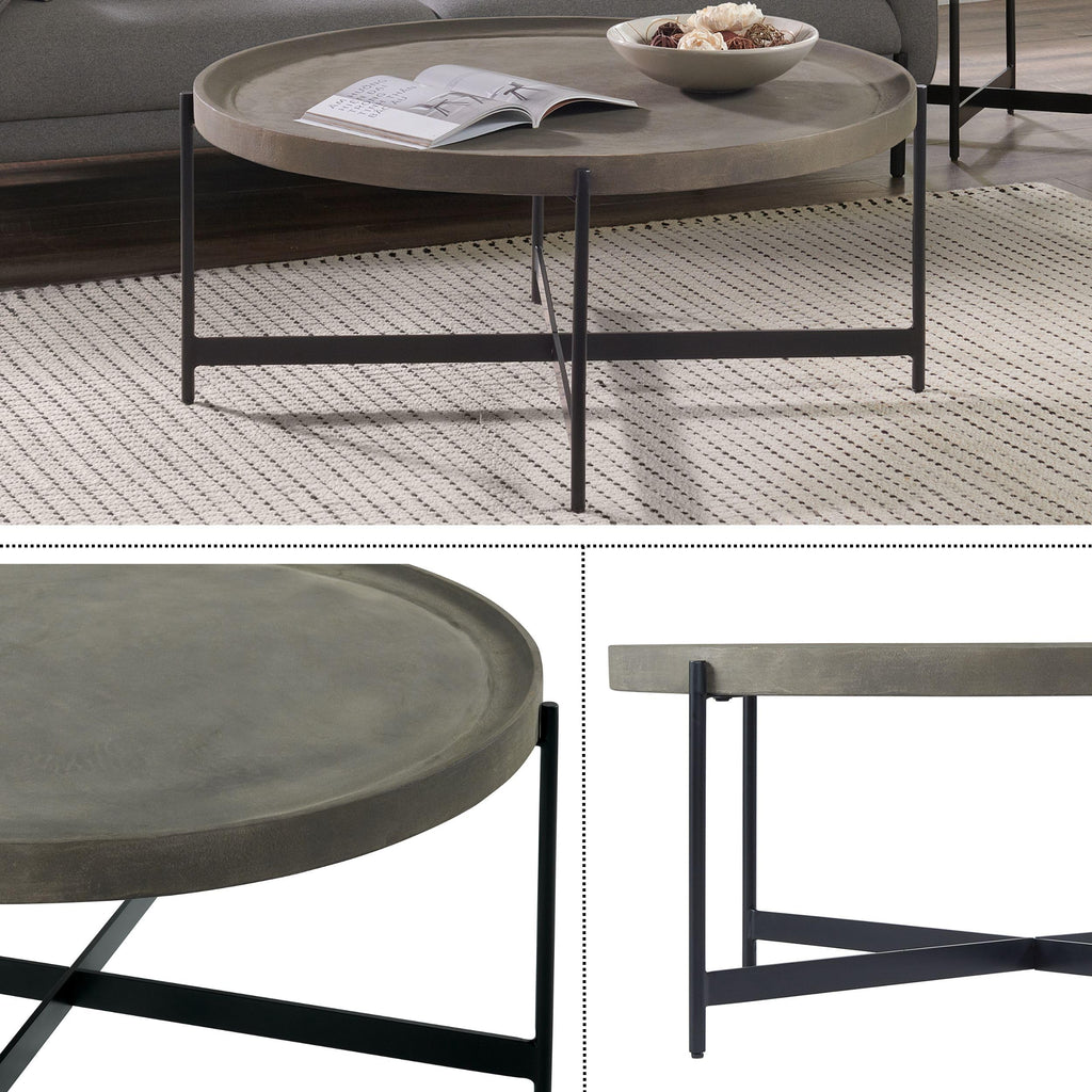 42-Inch Round Concrete-Coated Wood Coffee Table with Tray Top Q664254